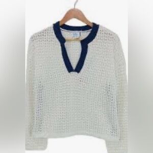C&C California Crochet White and Blue Sweater size small NWOT
